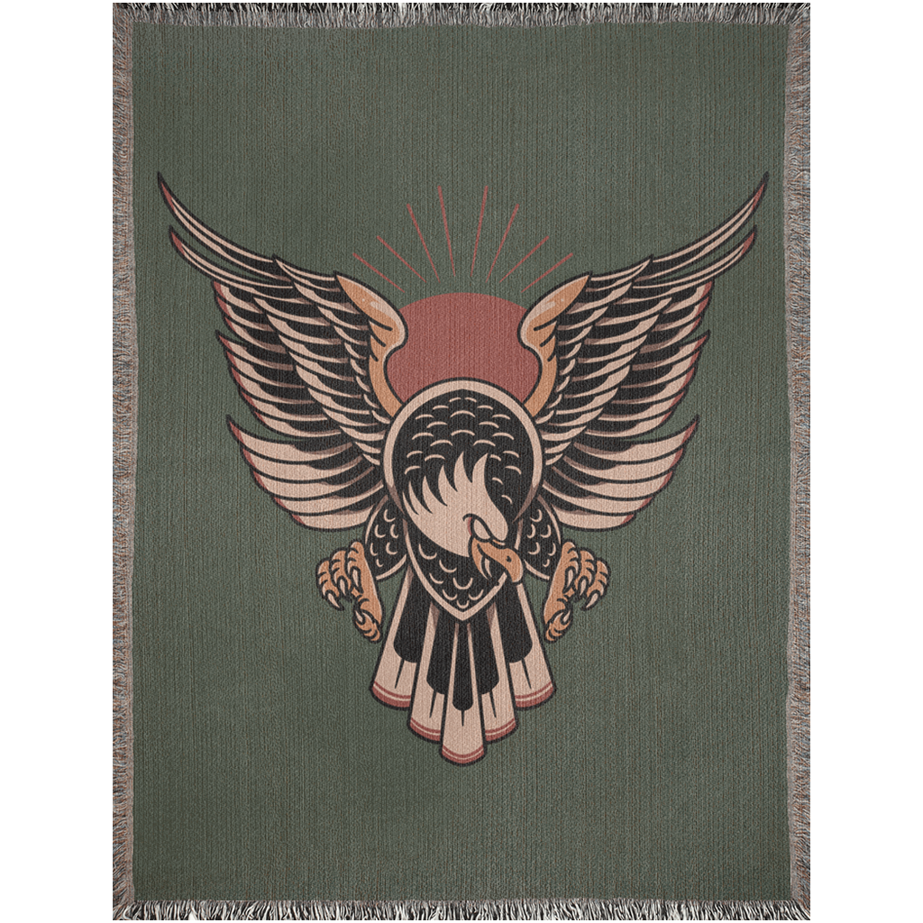 Eagle Traditional Tattoo Style Woven Fringe Blanket / / Wall tapestry, throw for sofa, maximalist decor, tattoo home decor