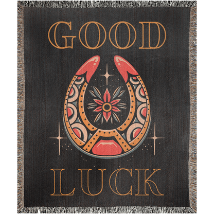 Good Luck Horseshoe Traditional Tattoo Style Woven Fringe Blanket