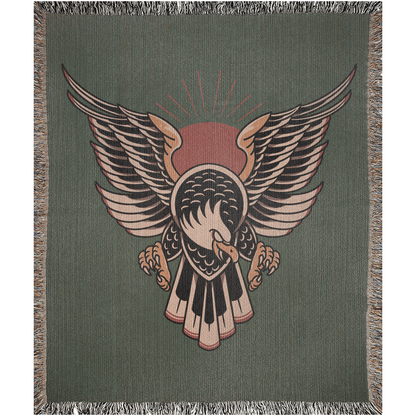 Eagle Traditional Tattoo Style Woven Fringe Blanket / / Wall tapestry, throw for sofa, maximalist decor, tattoo home decor