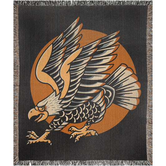 Wild Eagle Traditional Tattoo Style Woven Fringe Blanket / / Wall tapestry, throw for sofa, maximalist decor, tattoo home decor
