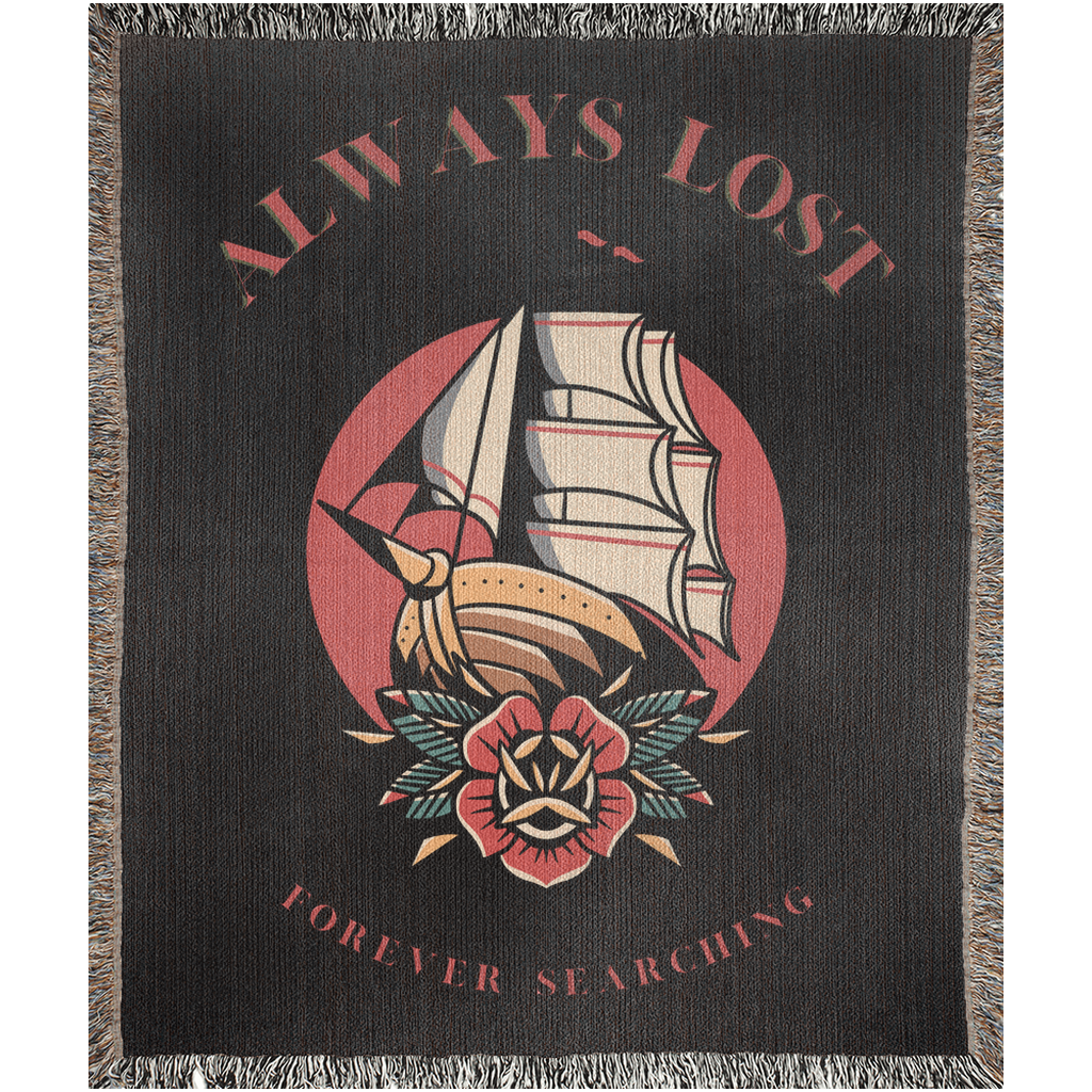 Always Lost Forever Searching Traditional Tattoo Style Woven Fringe Blanket