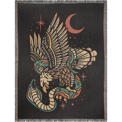 Cobra and Eagle Traditional Tattoo Style Woven Fringe Blanket / / Wall tapestry, throw for sofa, maximalist decor, tattoo home decor