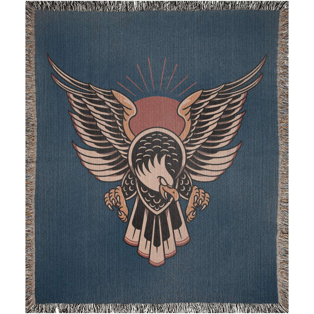 Eagle Traditional Tattoo Style Woven Fringe Blanket / / Wall tapestry, throw for sofa, maximalist decor, tattoo home decor