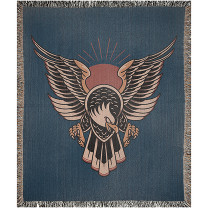 Eagle Traditional Tattoo Style Woven Fringe Blanket / / Wall tapestry, throw for sofa, maximalist decor, tattoo home decor