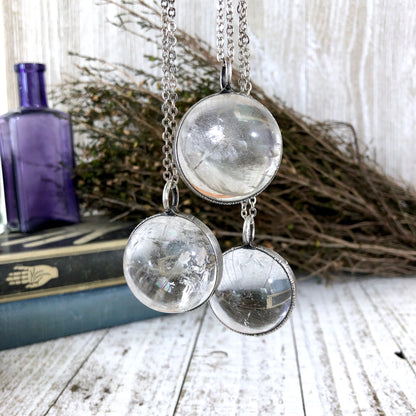 Silver Crystal Ball Necklace Large Clear Quartz Crystal Necklace // Crystal Sphere Necklace, Crystal Orb Statement Necklace Witchy Jewelry