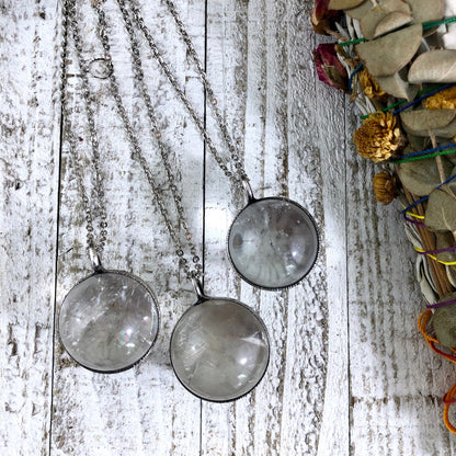 Silver Crystal Ball Necklace Large Clear Quartz Crystal Necklace // Crystal Sphere Necklace, Crystal Orb Statement Necklace Witchy Jewelry