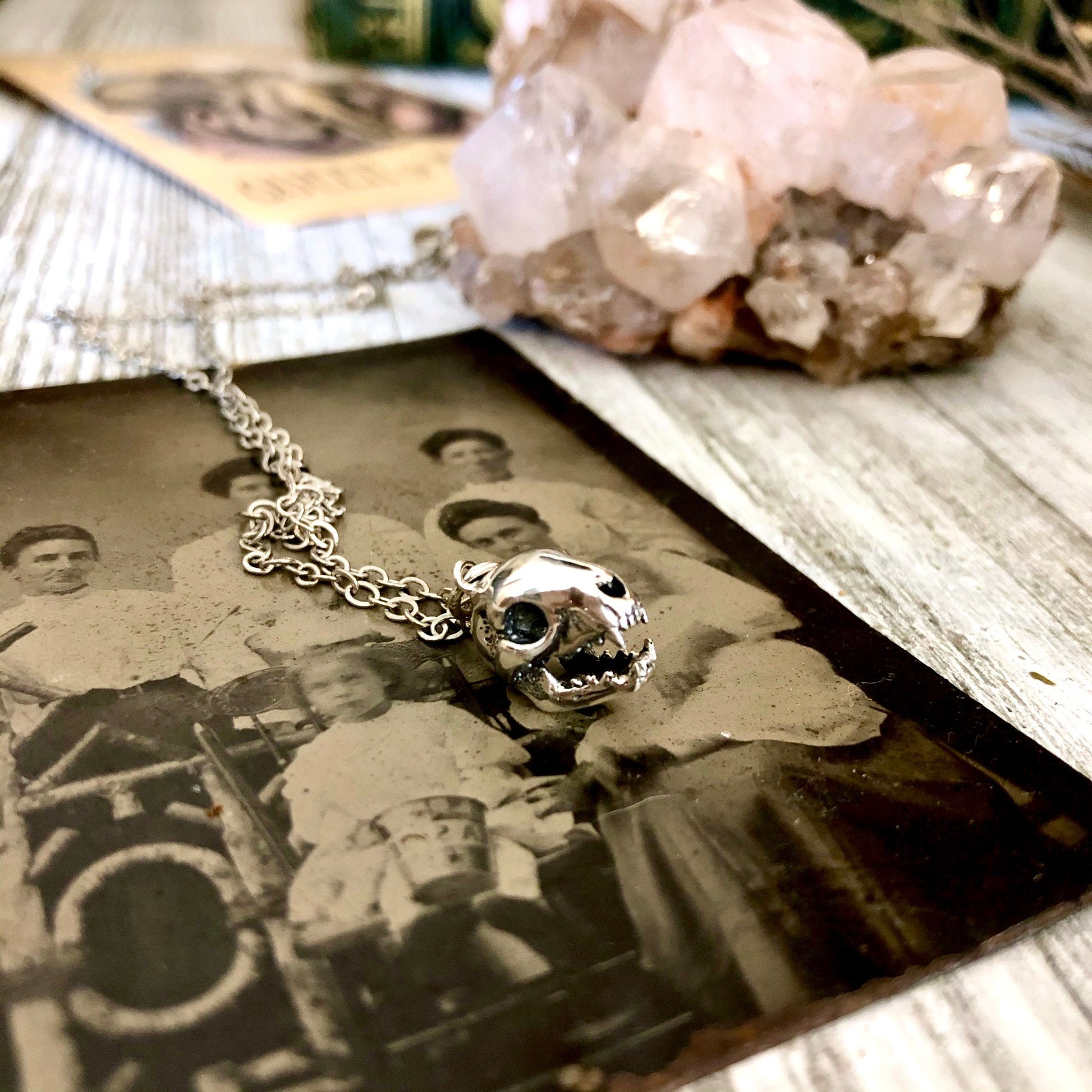 Tiny Talisman Collection - Sterling Silver Cat Skull Necklace Pendant 12x9mm / Curated Collection