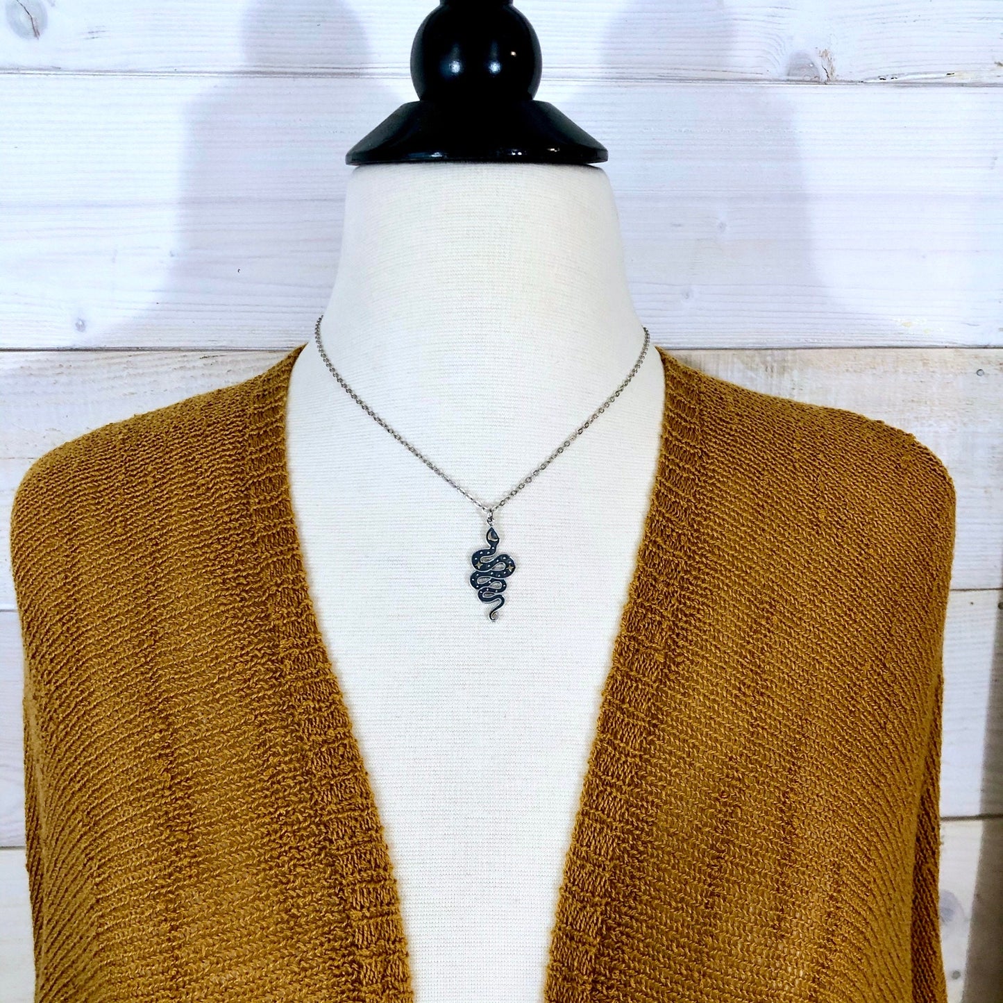 Tiny Talisman Collection - Sterling Silver Snake Pendant with Bronze Moon and Stars 33x15mm /