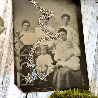 Tiny Talisman Collection - Sterling Silver Tiny Bat Necklace Pendant 12x20mm /