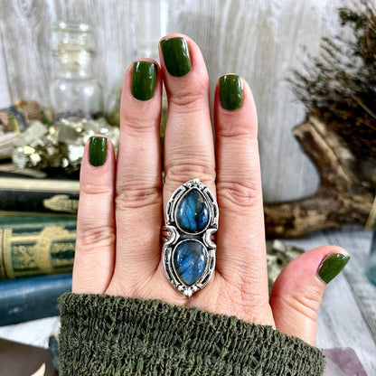 Mystic Moons Labradorite Crystal Ring Sterling Silver Designed FOXLARK Collection Size 6 7 8 9 10