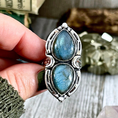 Mystic Moons Labradorite Crystal Ring Sterling Silver Designed FOXLARK Collection Size 6 7 8 9 10