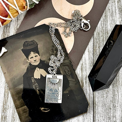 Tiny Talisman Collection - Sterling Silver The Sun Tarot Card Necklace 24x14mm /