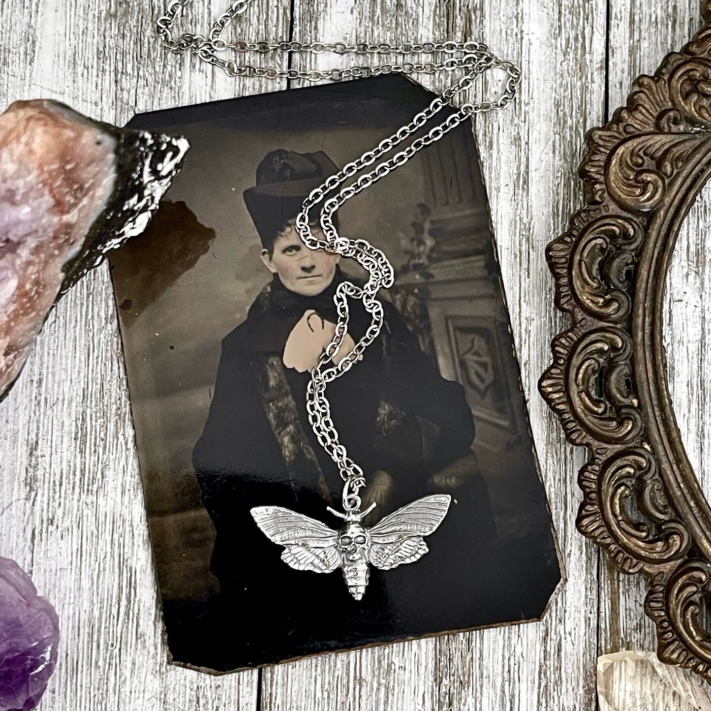 Tiny Talisman Collection - Sterling Silver Deaths Head Moth Pendant with Skull 19x30mm / Curated by FOXLARK Collection 925