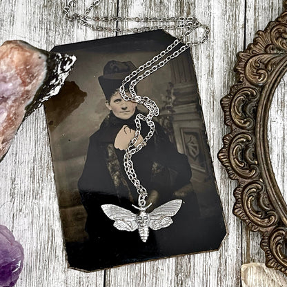 Tiny Talisman Collection - Sterling Silver Deaths Head Moth Pendant with Skull 19x30mm / Curated by FOXLARK Collection 925