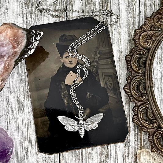 Tiny Talisman Collection - Sterling Silver Deaths Head Moth Pendant with Skull 19x30mm / Curated by FOXLARK Collection 925