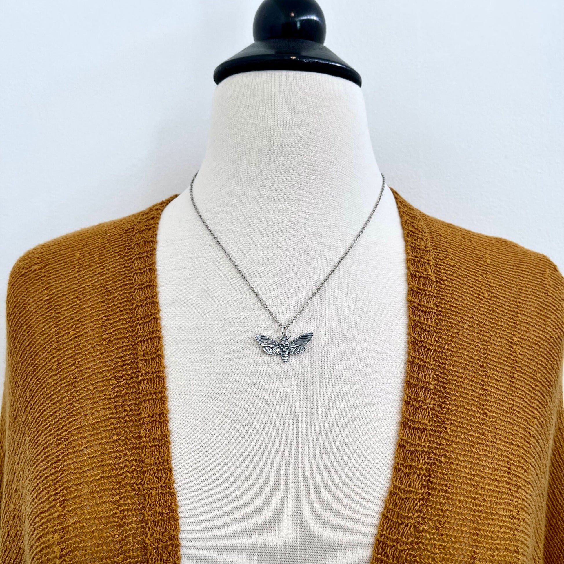 Tiny Talisman Collection - Sterling Silver Deaths Head Moth Pendant with Skull 19x30mm / Curated by FOXLARK Collection 925