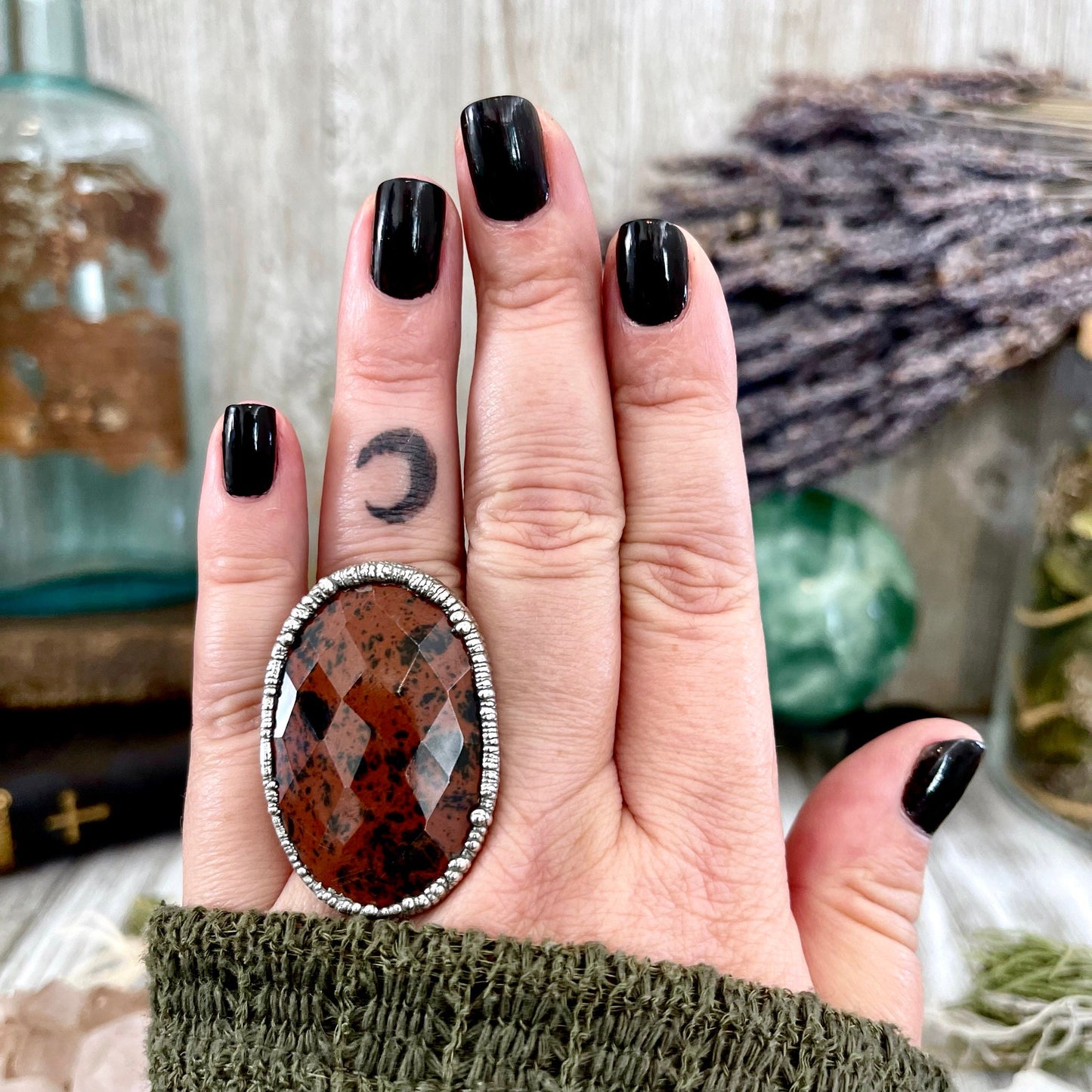 Big Silver Ring, Big Stone Ring, boho jewelry, crystal healing, Electroformed Ring, Etsy ID: 1546589504, FOXLARK- RINGS, gypsy ring, Hippie Ring, Jewelry, Large Crystal Ring, Mahogany Obsidian, Obsidian ring, raw crystal ring, raw quartz crystal, Rings, S