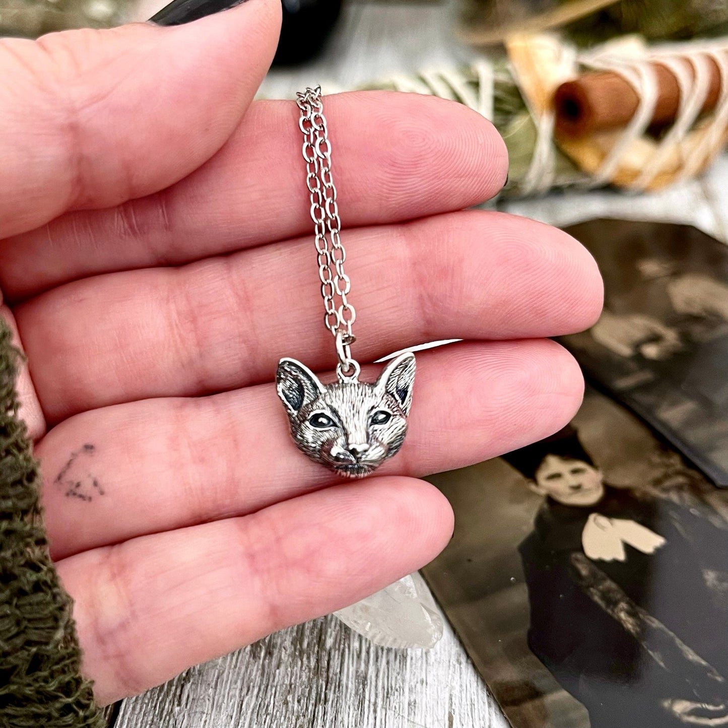 Tiny Talisman Collection - Sterling Silver Cat Necklace Pendant 17mm /