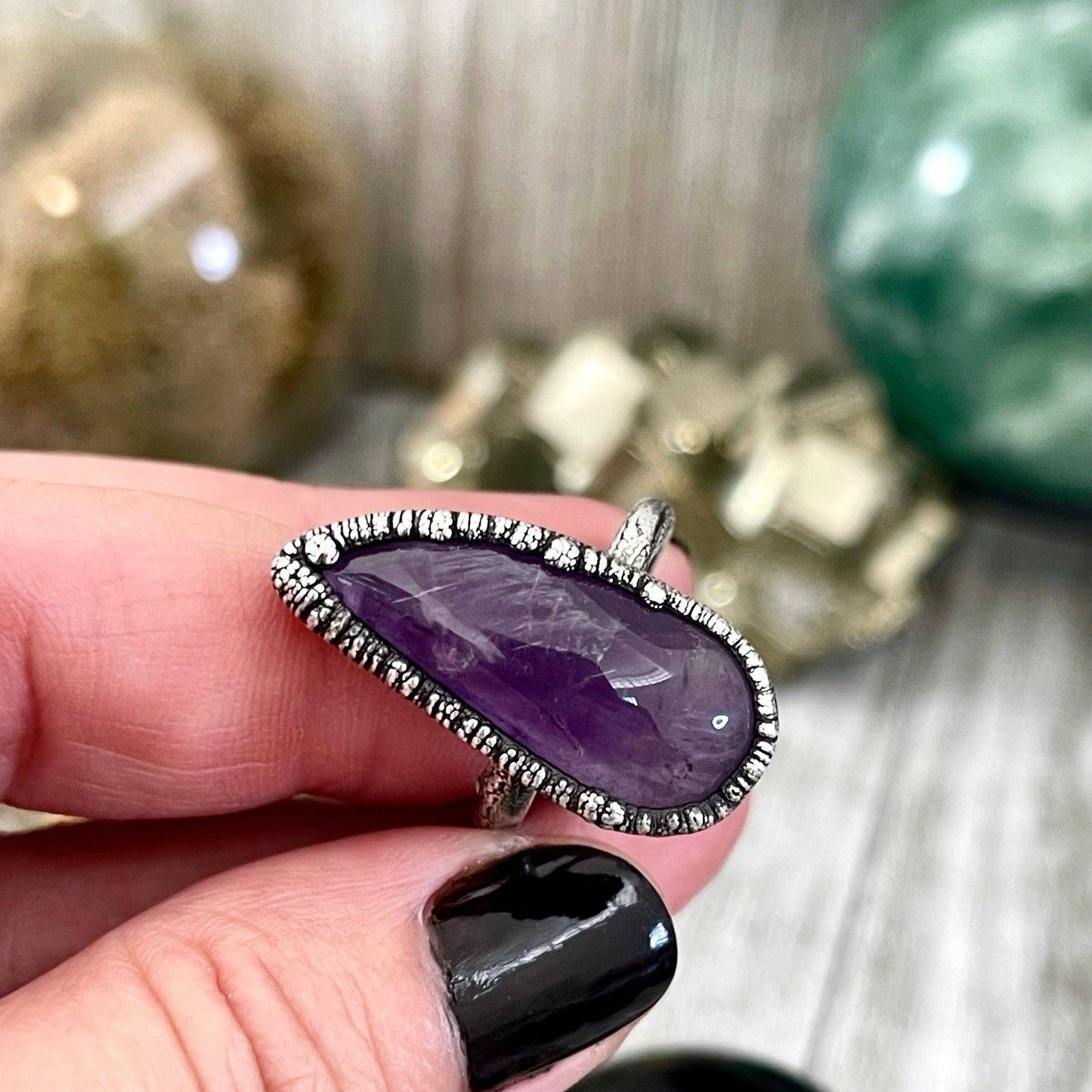 Size 8 Purple Amethyst Gemstone Crystal Ring Set in Fine Silver / Foxlark Collection - One of a Kind