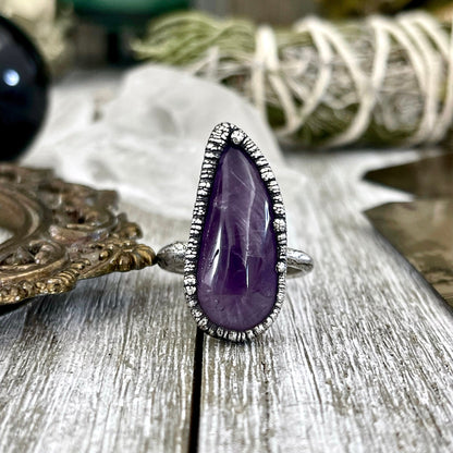 Size 8 Purple Amethyst Gemstone Crystal Ring Set in Fine Silver / Foxlark Collection - One of a Kind