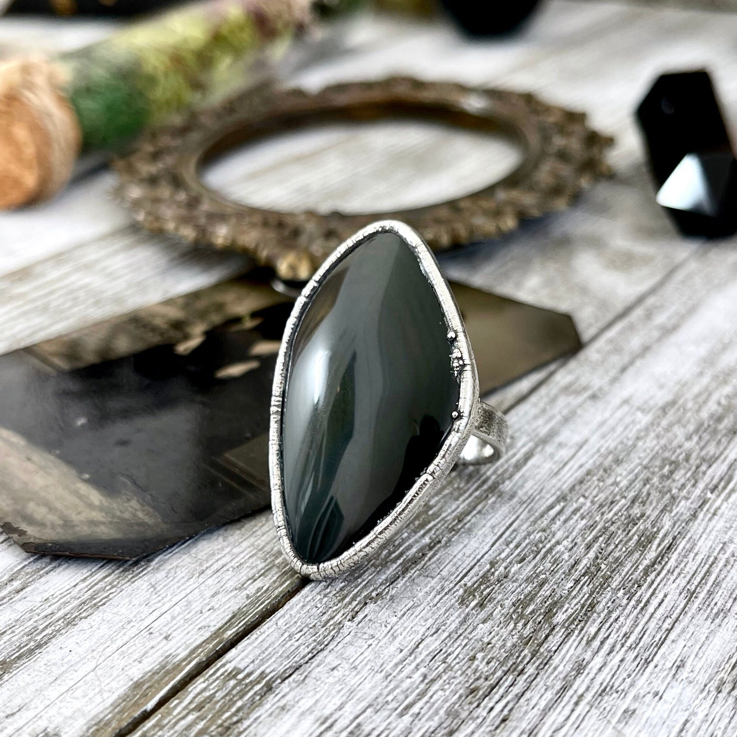 Big Bold Jewelry, Big Crystal Ring, Big Silver Ring, Big Statement Ring, Big Stone Ring, Black Obsidian, Bohemian Jewelry, Etsy ID: 1562125194, FOXLARK- RINGS, Jewelry, Large Boho Ring, Large Crystal Ring, Natural stone ring, Rainbow Obsidian, Rings, silv