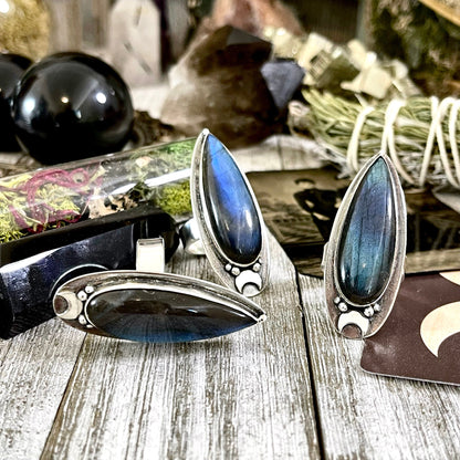 Magic Moons Labradorite Ring in Solid Sterling Silver / Designed by FOXLARK Collection Adjustable to Size 6 7 8 9 10