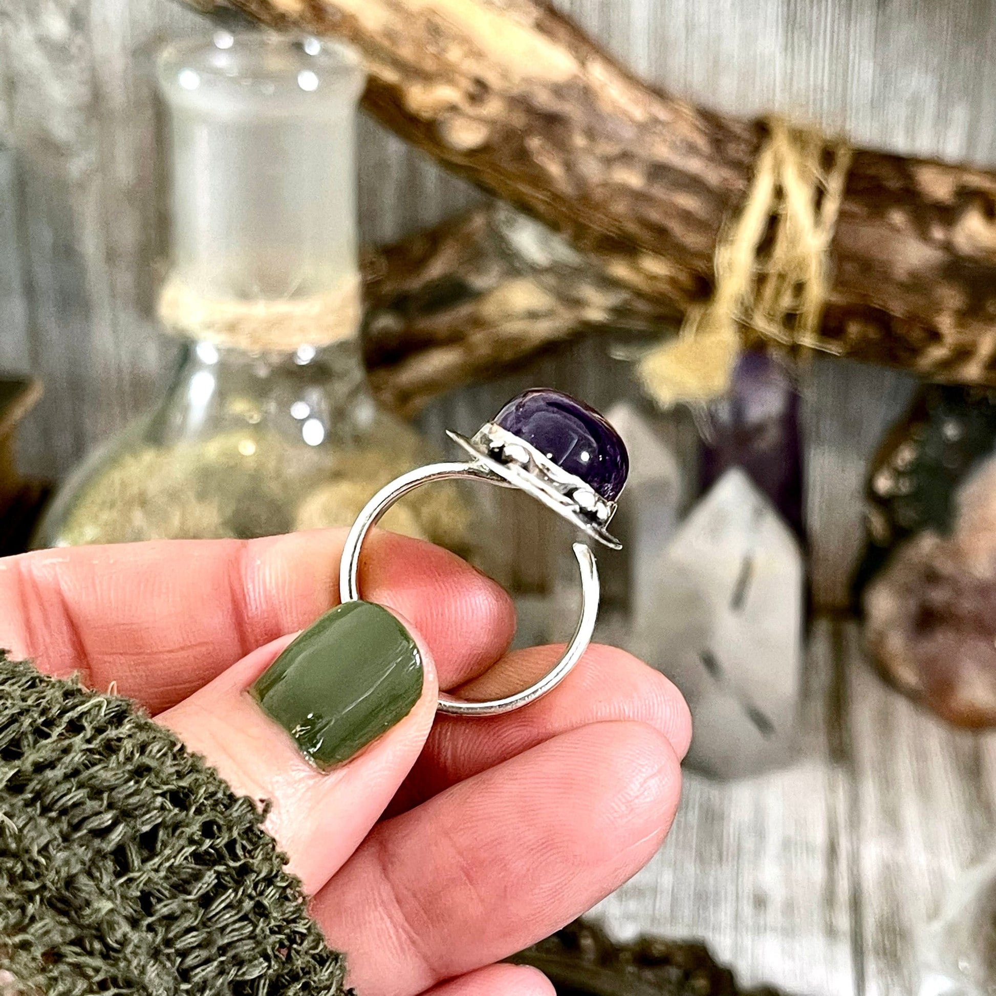Purple Amethyst Ring Sterling Silver | Big Witchy Crystal Jewelry | Magic Moon | Adjustable Statement Ring 6-10 Gothic Gemstone Jewelry