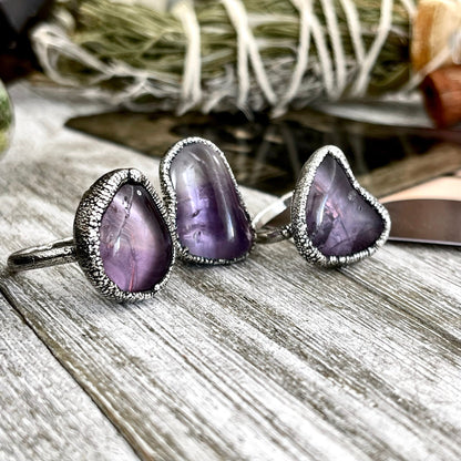 Purple Amethyst Small Stone Ring in Fine Silver Size 5 6 7 8 9 10 / Foxlark Collection