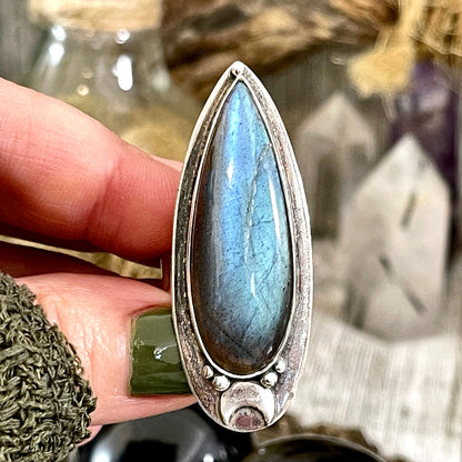 Magic Moons Labradorite Ring in Solid Sterling Silver / Designed by FOXLARK Collection Adjustable to Size 6 7 8 9 10