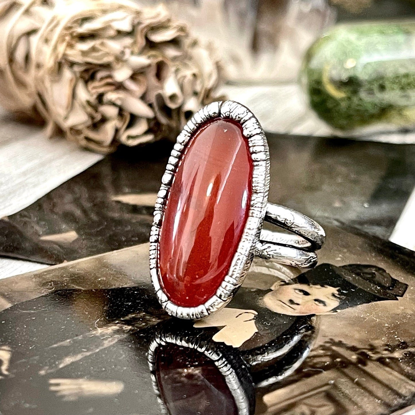 Big Natural Carnelian Statement Ring in Fine Silver Size 7 8 9 / Foxlark Collection - One of a Kind