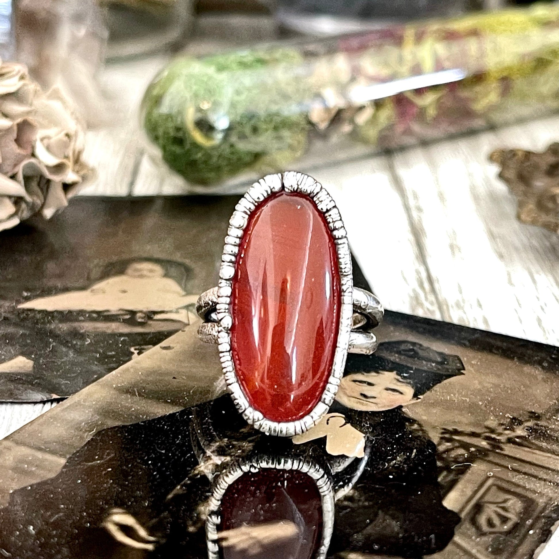 Big Natural Carnelian Statement Ring in Fine Silver Size 7 8 9 / Foxlark Collection - One of a Kind