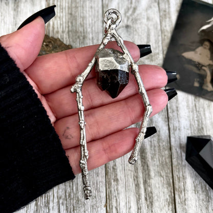 Sticks & Stones Collection- Smokey Quartz Necklace in Fine Silver // Big Crystal Necklace. Witchy Jewelry Gothic Pendant