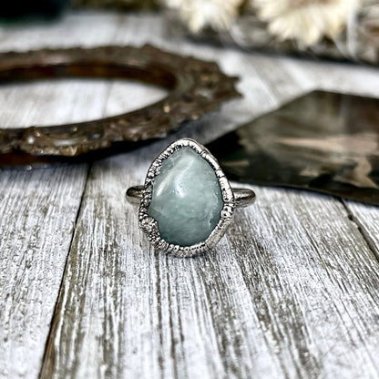 Blue Aquamarine Small Stone Ring in Fine Silver Size 7 8 / Foxlark Collection / Silver Crystal Ring / Electroformed Jewelry / Pebble Ring