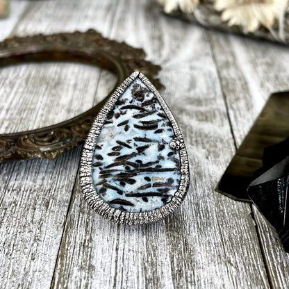 Size 7 Large Blue Fossilized Palm Root Statement Ring in Fine Silver / Foxlark Collection - One of a Kind / Gothic Jewelry Gemstone