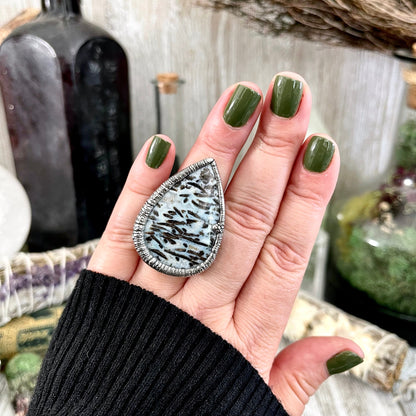 Size 7 Large Blue Fossilized Palm Root Statement Ring in Fine Silver / Foxlark Collection - One of a Kind / Gothic Jewelry Gemstone