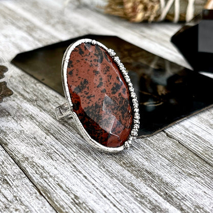 Size 7.5 Mahogany Obsidian Statement Ring in Fine Silver / Foxlark Collection - One of a Kind // Large Black Red Crystal Jewelry Gemstone