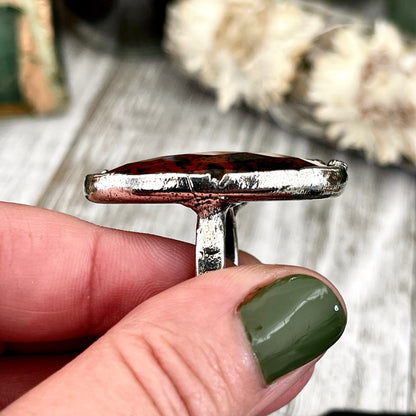 Size 7.5 Mahogany Obsidian Statement Ring in Fine Silver / Foxlark Collection - One of a Kind // Large Black Red Crystal Jewelry Gemstone