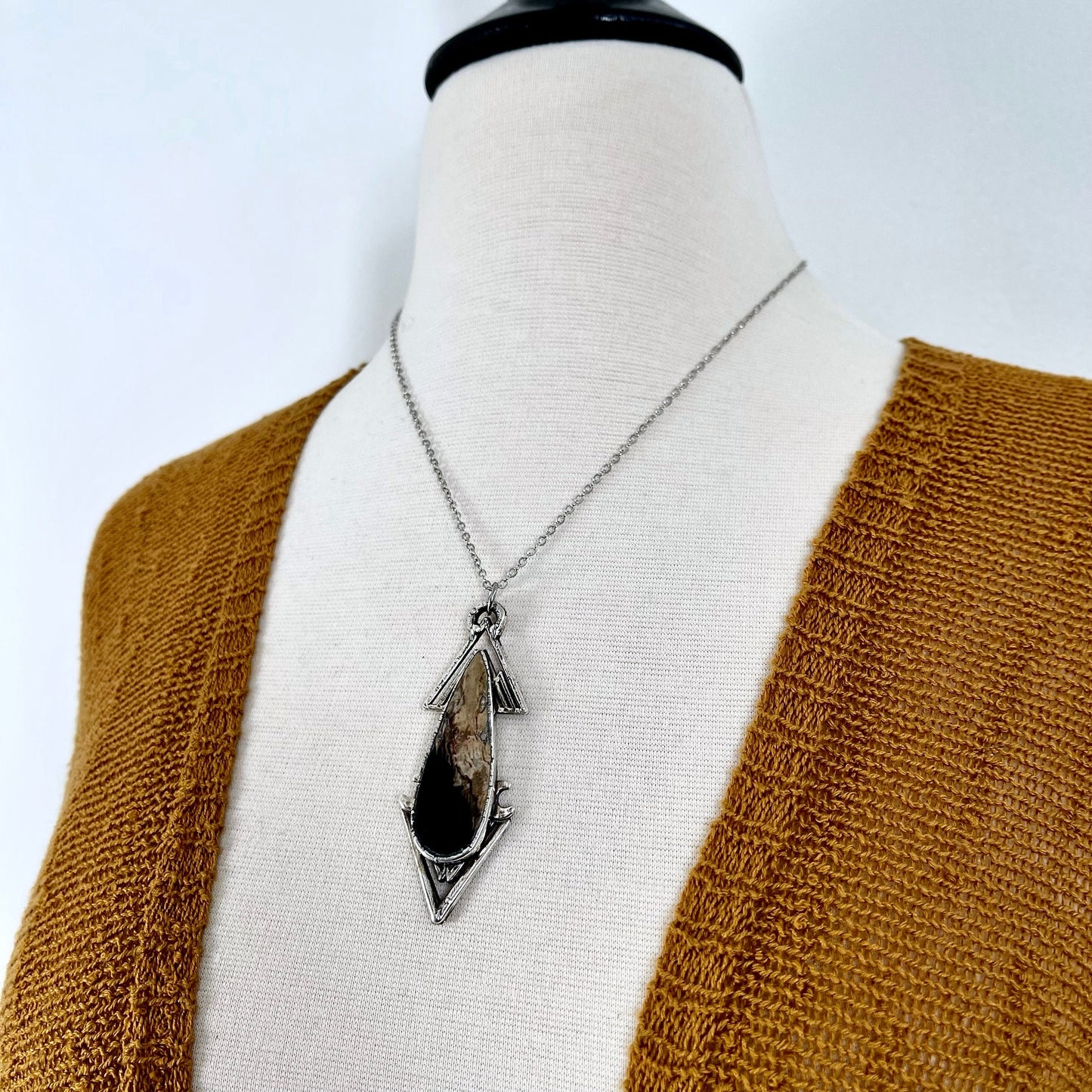 Moss & Moon Collection - Big Fossilized Palm Root Statement Necklace set in Fine Silver / One of a Kind - by Foxlark / Gothic Jewelry