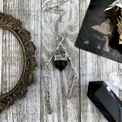 Sticks & Stones Collection- Smokey Quartz Necklace in Fine Silver // Big Crystal Necklace. Witchy Jewelry Gothic Pendant