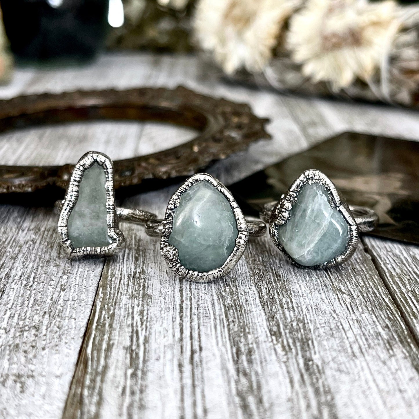 Blue Aquamarine Small Stone Ring in Fine Silver Size 7 8 / Foxlark Collection / Silver Crystal Ring / Electroformed Jewelry / Pebble Ring