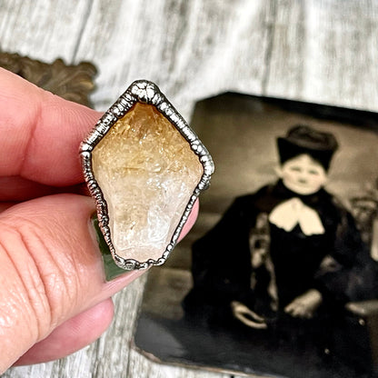 Size 7 Raw Citrine Ring Set in Fine Silver / Foxlark Collection - One of a Kind / Big Crystal Ring Witchy Jewelry / Gothic Jewelry