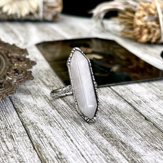 Size 7 Rose Quartz Point Ring Set in Fine Silver / Foxlark Collection - One of a Kind / Big Crystal Ring Witchy Jewelry / Gothic Jewelry