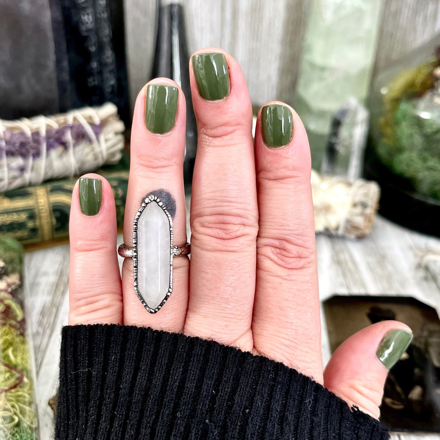 Size 7 Rose Quartz Point Ring Set in Fine Silver / Foxlark Collection - One of a Kind / Big Crystal Ring Witchy Jewelry / Gothic Jewelry