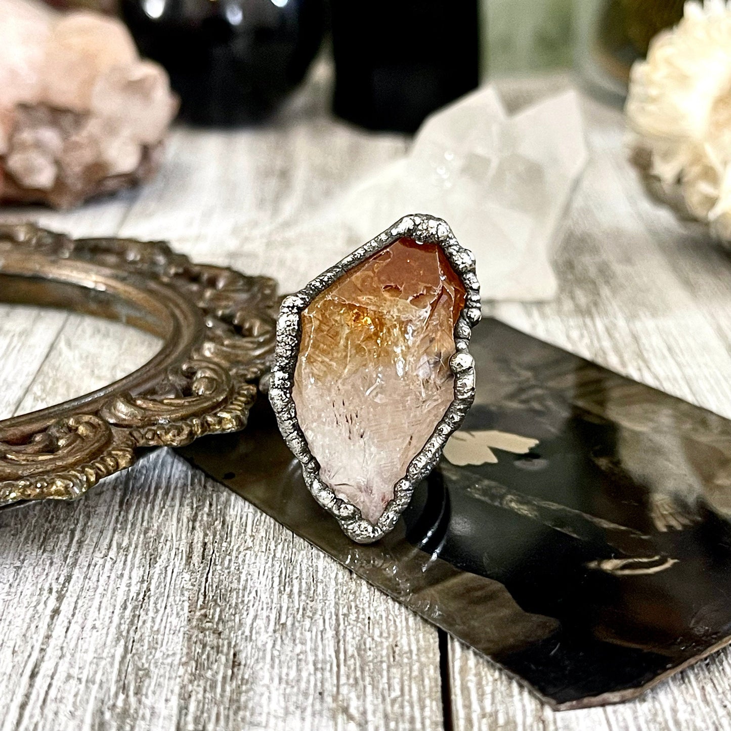 Raw Citrine Crystal Ring in Fine Silver Medium Size 5 6 7 8 9 // Witchy Jewelry Yellow Gemstone Ring December Birthstone Jewelry Gift