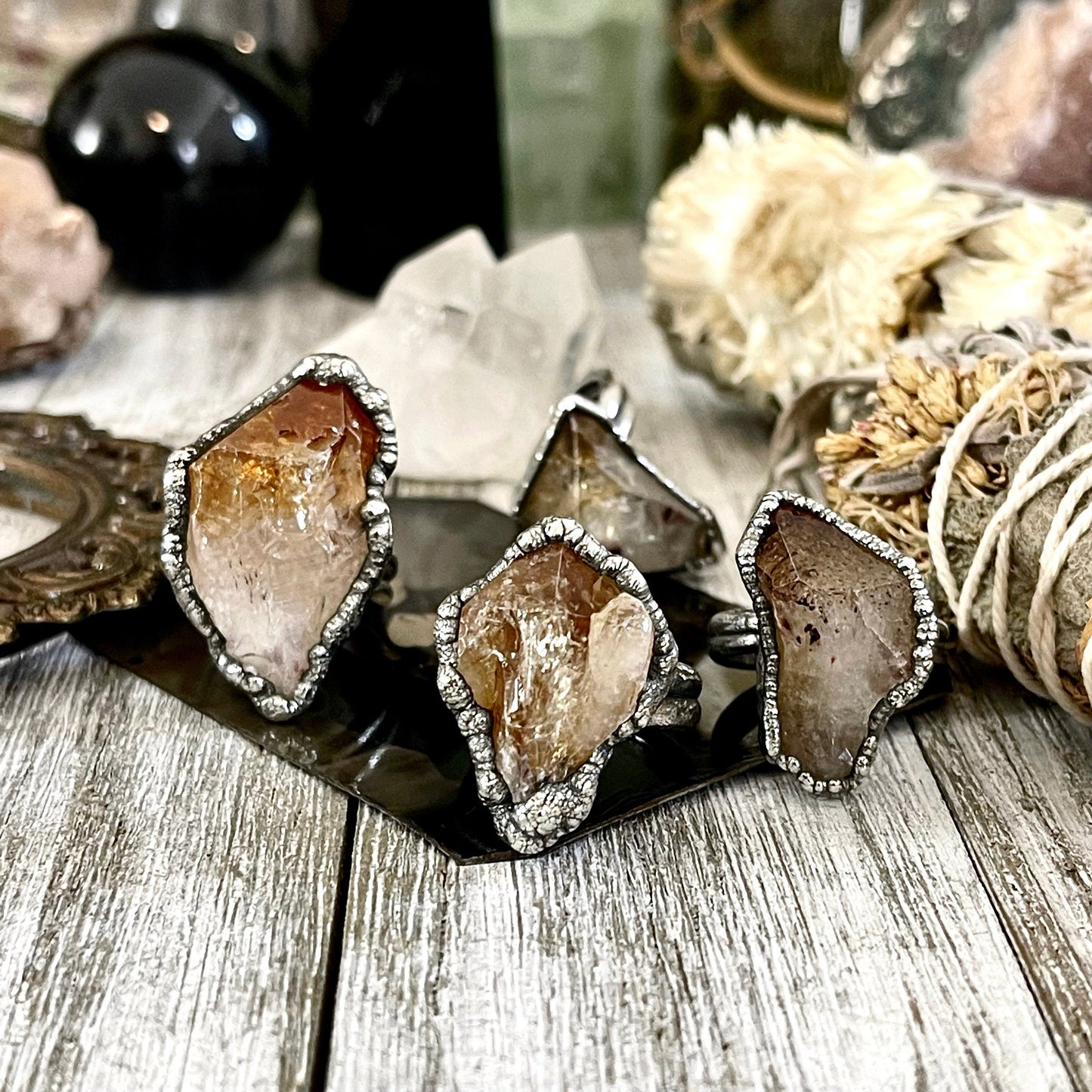 Raw Citrine Crystal Ring in Fine Silver Medium Size 5 6 7 8 9 // Witchy Jewelry Yellow Gemstone Ring December Birthstone Jewelry Gift