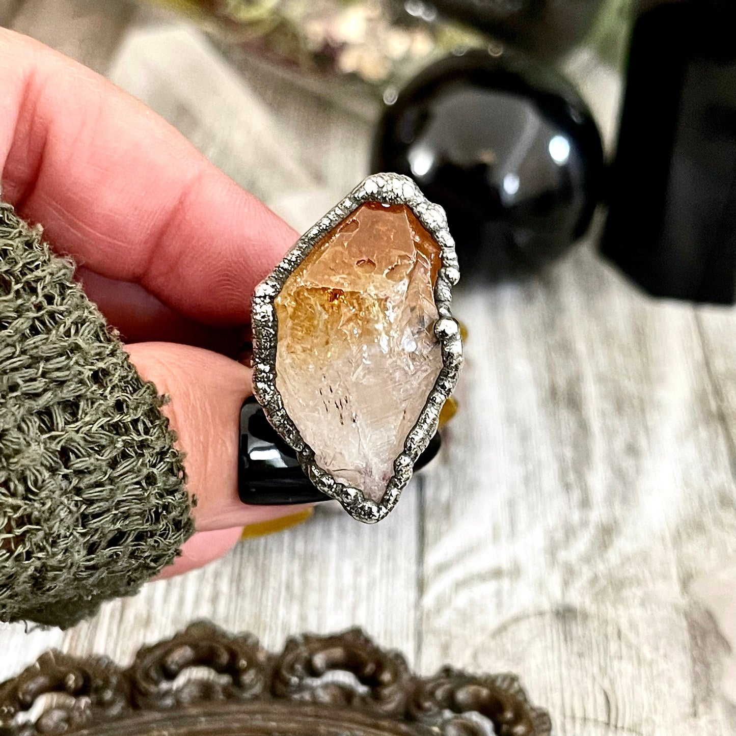 Raw Citrine Crystal Ring in Fine Silver Medium Size 5 6 7 8 9 // Witchy Jewelry Yellow Gemstone Ring December Birthstone Jewelry Gift