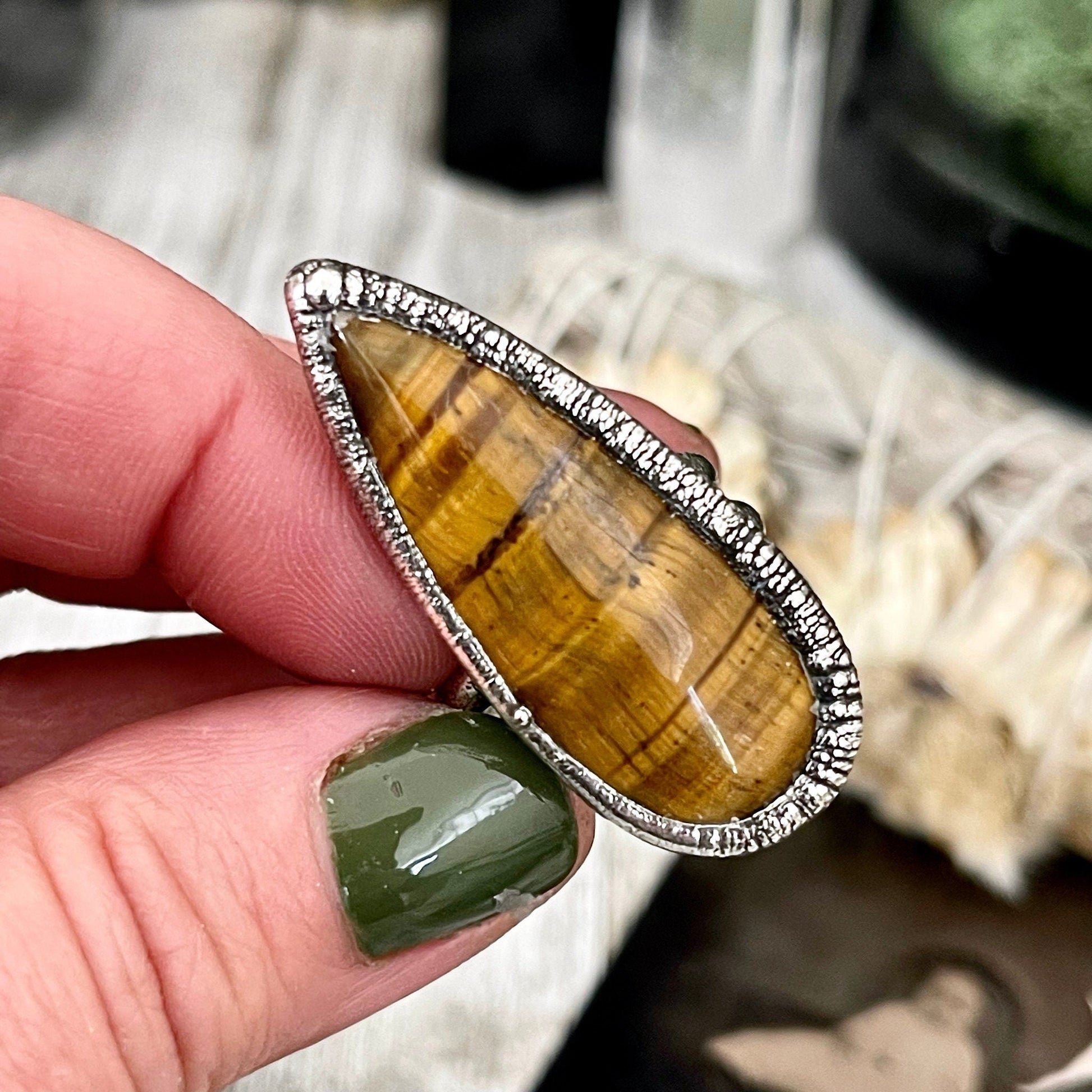 Tigers Eye Sterling Silver Ring Size 5 6 7 8 / Bohemian Stone Statement Ring