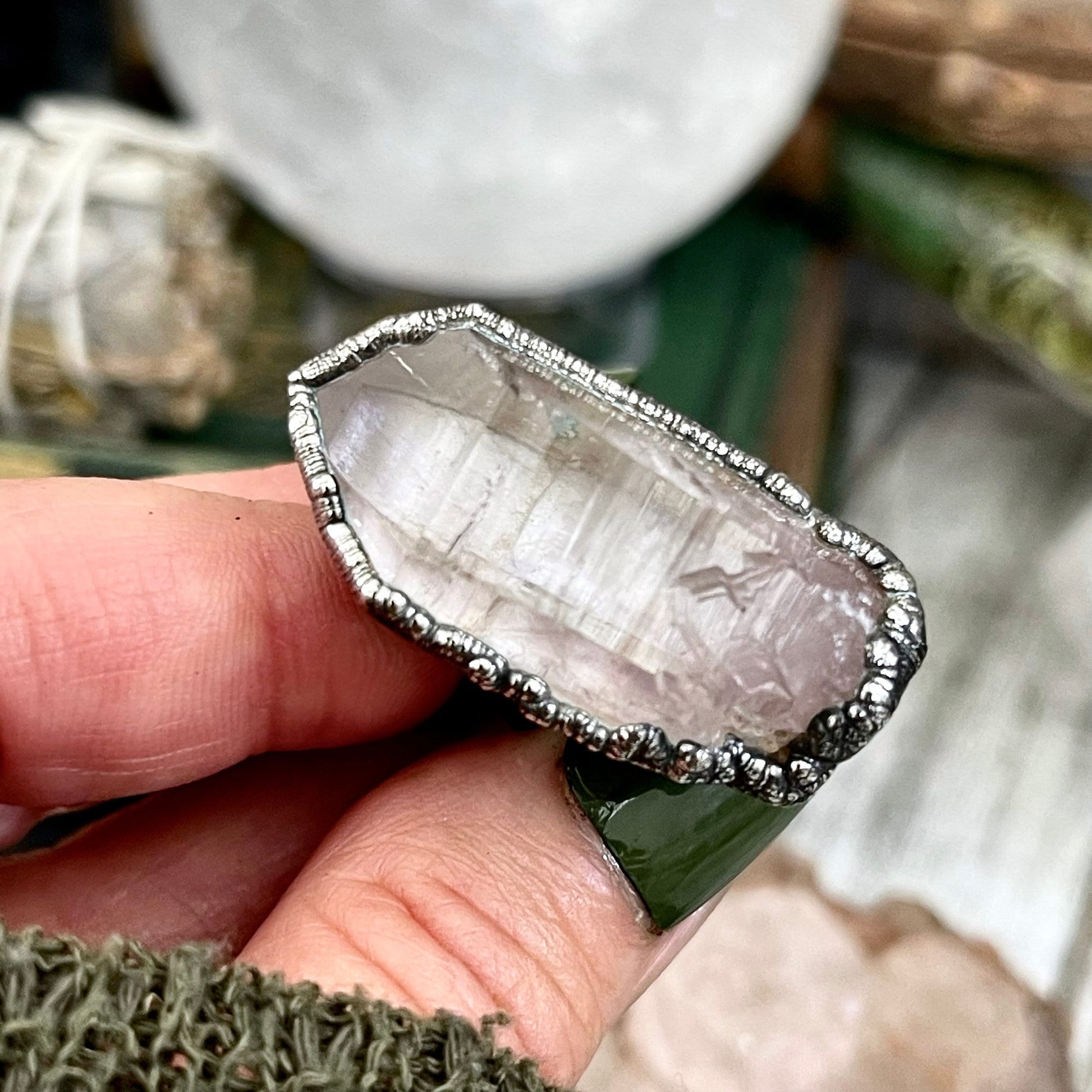 Size 7.5 Raw Vera Cruz Amethyst Crystal Ring Set in Fine Silver / Foxlark Collection - One of a Kind