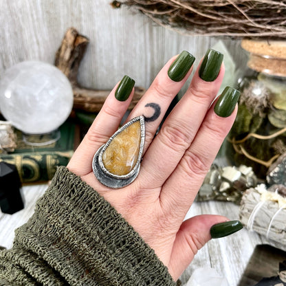 Size 8.5 Big Fossilized Coral Silver Statement Ring in Fine Silver / Foxlark Collection - One of a Kind / Big Crystal Ring Witchy Jewelry