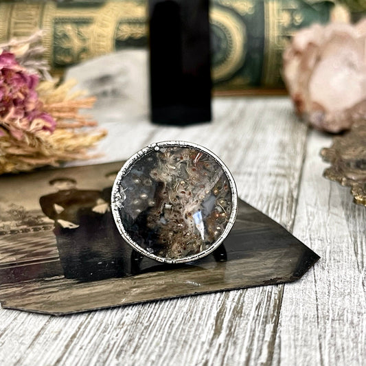 Size 7 Large Fossilized Palm Root Statement Ring in Fine Silver / Foxlark Collection - One of a Kind / Big Crystal Ring Witchy Jewelry